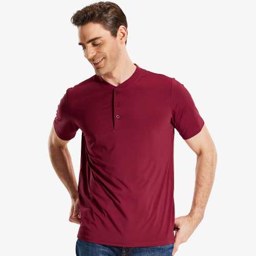 Men Henley T-Shirt Quick Dry Collarless Casual Tee Shirts