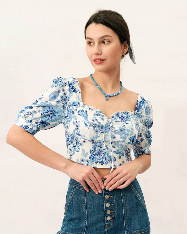 The Puff Sleeve Frill Trim Crop Blouse