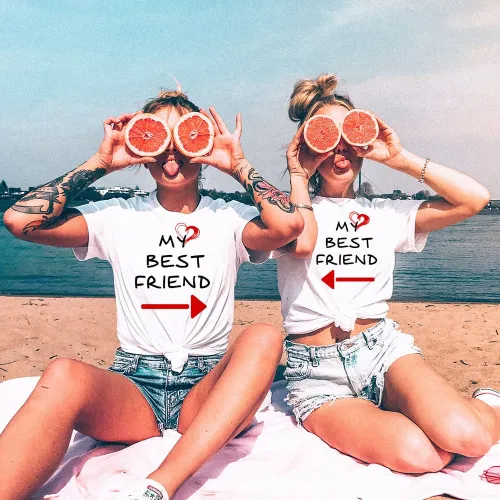 Women Cute Best Friend Matching Letter T-Shirt Bff T Shirt Women Lovers Tee Shirt My Best Friend Printing Tshirt Femme Clothes