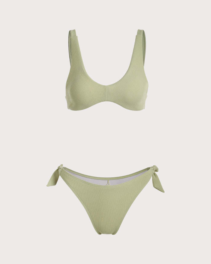 The Light Green U Neck Knot Bikini Set