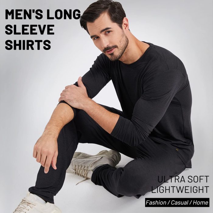 Men Long Sleeve Tee Shirts Athletic-Super Soft Crew Neck T-Shirts