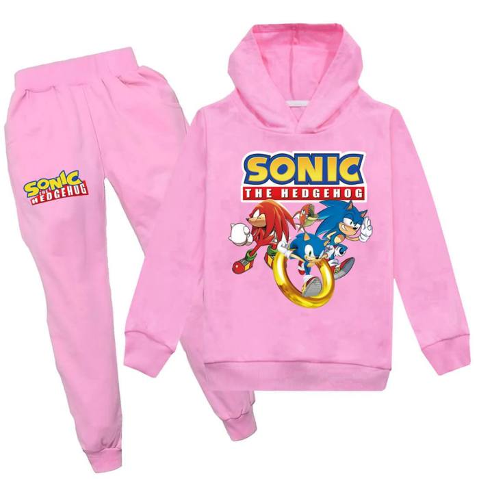 Girls Boys Sonic Dash The Hedgehog Print Hoodie And Pants Tracksuit