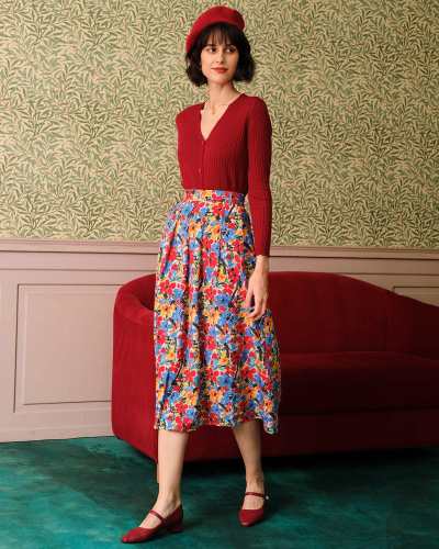 The Pleated Floral Midi Skirt
