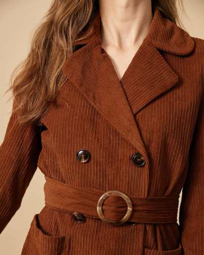 The Brown Collared Double-Breasted Corduroy Coat