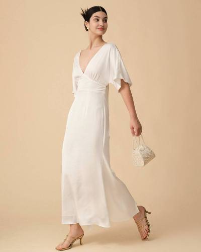 The Backless White Satin Maxi Dress