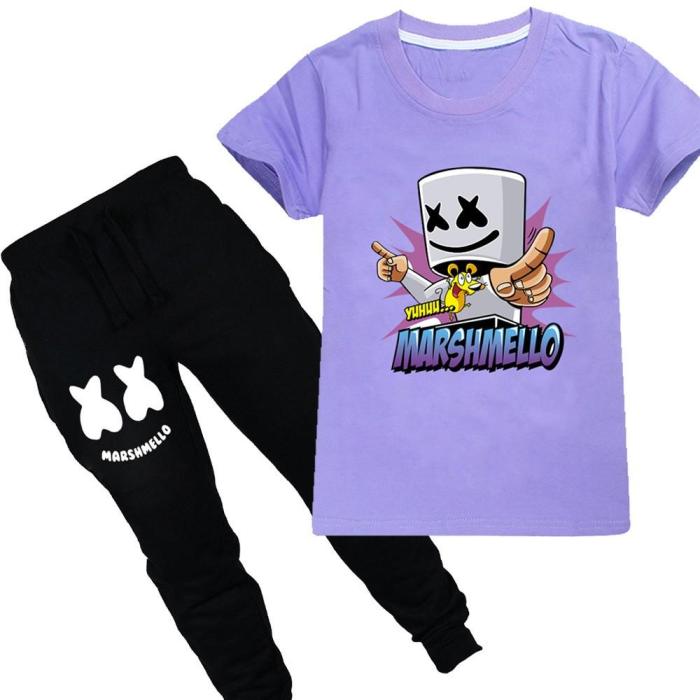 Dj Marshmello Print Girls Boys Pure Cotton T Shirt N Black Pants Suit