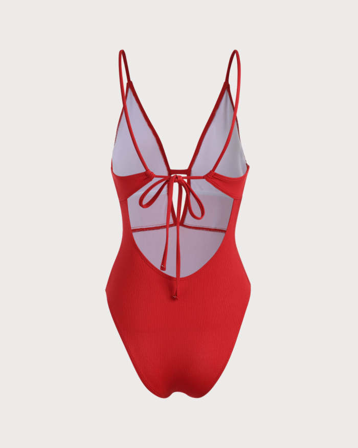 The Red V Neck Cutout One-Piece Swimsuit