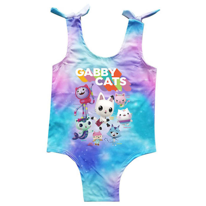 Girls Pandy Cute Kitty Gabbys Cats Print Rainbow One Piece Swimsuit