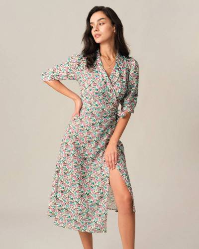 The Lapel Wrap Floral Midi Dress