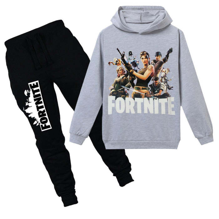 Girls Boys Print Multicolor Cotton Hoodie N Sweatpants Suit