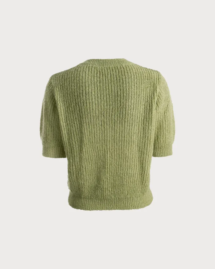 The Round Neck Short Puff Sleeve Sweater