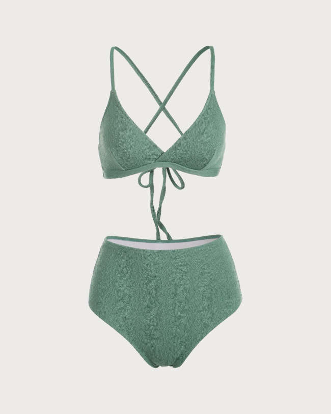 The Green Lurex Criss Cross Bikini Set