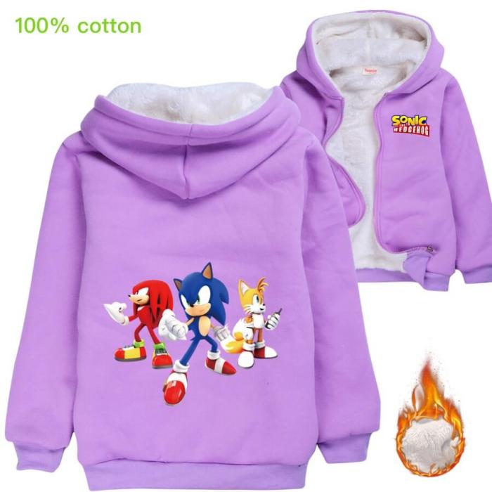Sonic Mania Print Girls Boys Zip Up Fleece Lined Hooded Cotton Jacket