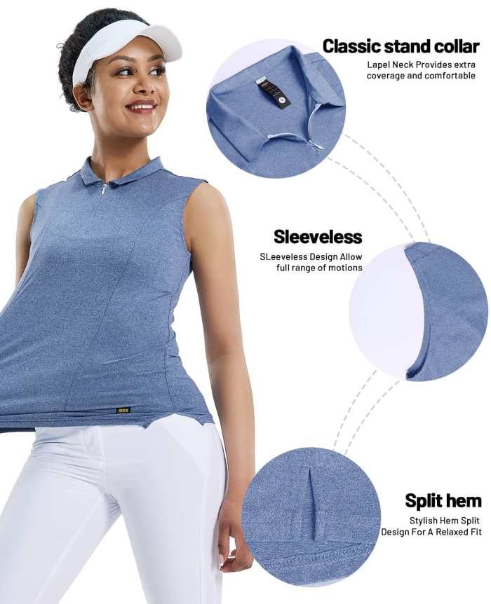 Women Golf Polo Shirts Sleeveless V Neck Tennis Shirt