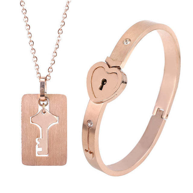 Lock Bracelet Key Necklace Couples Bffs Set