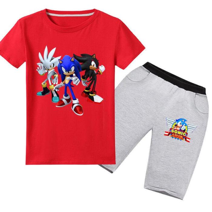Sonic Mania Print Girls Boys Multi-Color Cotton T Shirt Shorts Outfits