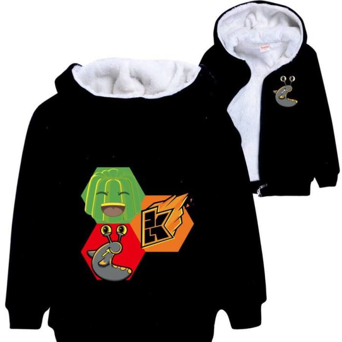 Green Jelly Slogoman Print Girls Boys Zipup Fleece Lined Hooded Jacket