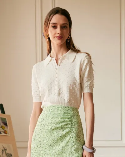 The Short Sleeve Textured Lapel Knit Tee