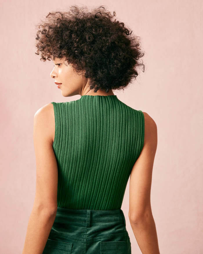 The Green Mock Neck Ribbed Tank Top