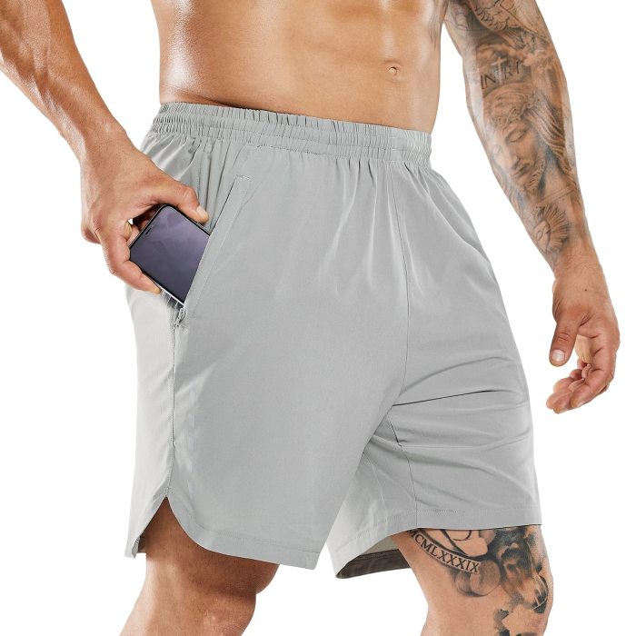 Men 7 Inch Running Shorts Quick Dry With Zipper Pockets