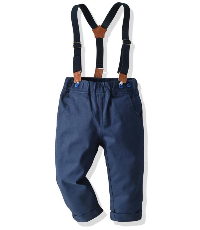 Boys Suit Blue Blazer White Shirt And Suspender Pants 4 Pieces Outfit