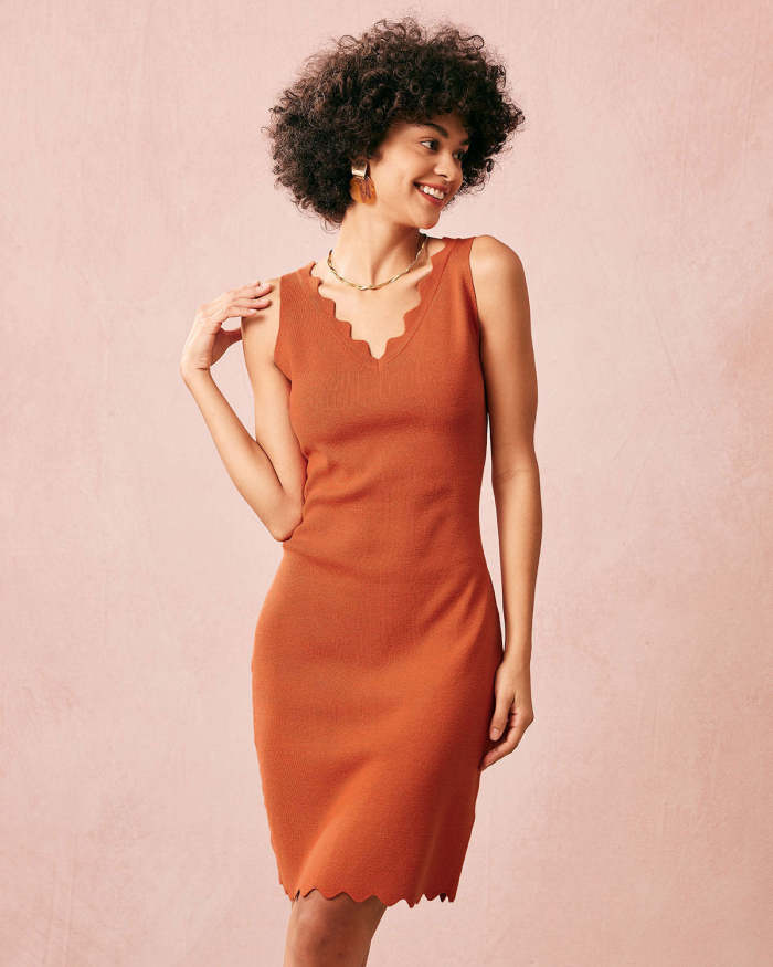 The Orange V Neck Sleeveless Bodycon Mini Dress