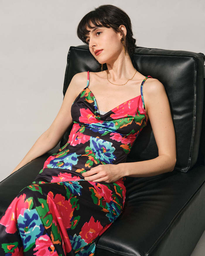 The Cowl Neck Floral Slip Maxi Dress
