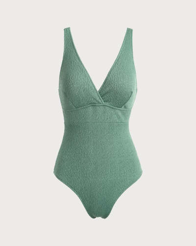 The Green V Neck Backless One-Piece Swimsuit