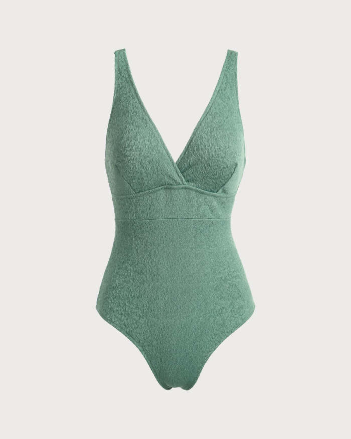 The Green V Neck Backless One-Piece Swimsuit