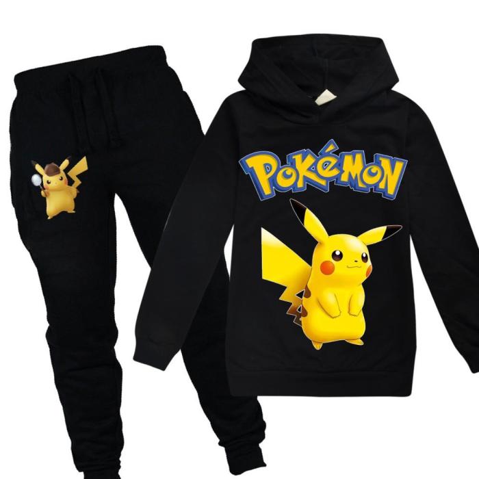 Pokemon Pikachu Print Girls Boys Multicolor Cotton Hoodie N Sweatpants