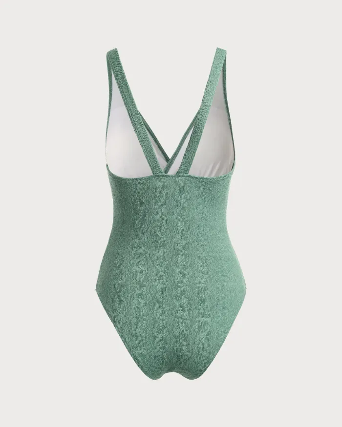 The Green V Neck Backless One-Piece Swimsuit