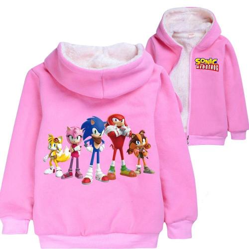 Sonic The Hedgehog Girls Pink Zip Up Fleece Lined Winter Cotton Hoodie