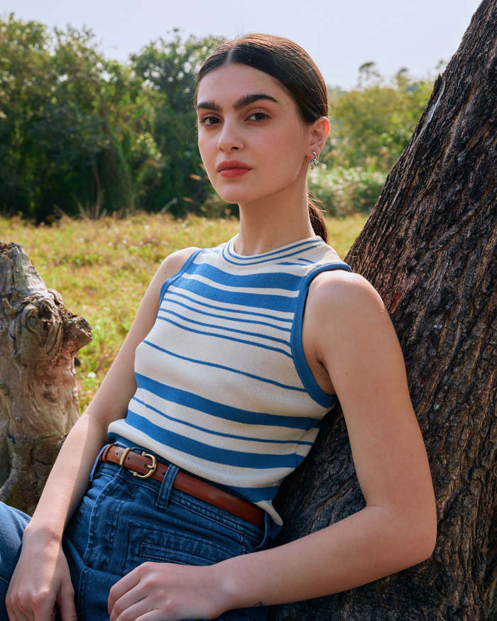 The Blue Striped Sleeveless Knit Tank Top