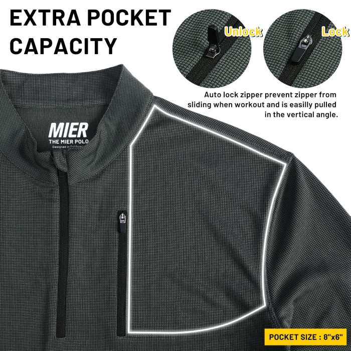 Men 1/4 Zip Pullover With Pocket Golf Hiking Collared Shirt