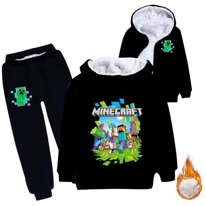 Minecraft Print Girls Boys Lined Cotton Hoodie N Sweatpants Sport Suit