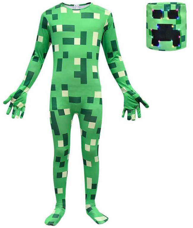 Boys Minecraft Creeper Catsuit Zentai Kids Halloween Costume