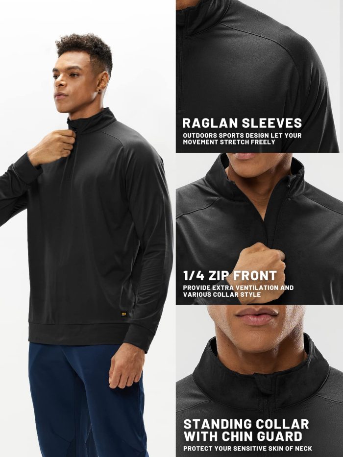 Men Quarter Zip Long Sleeve Pullover Shirts Brushed Back Fleece
