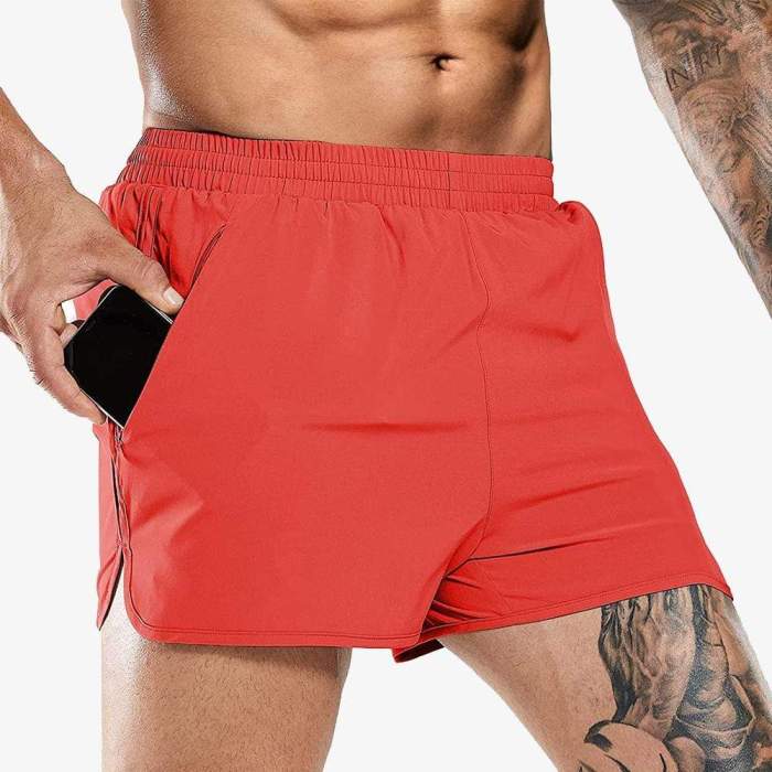 Men 3 Inches Quick Dry Running Shorts With Liner Zip Pockets