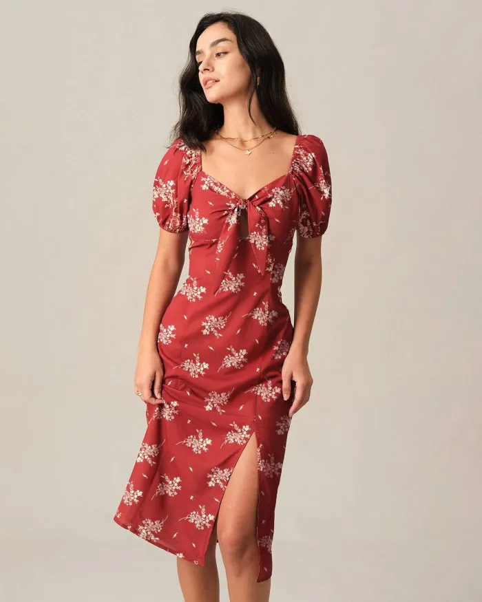 The Tie Cutout Floral Midi Dress