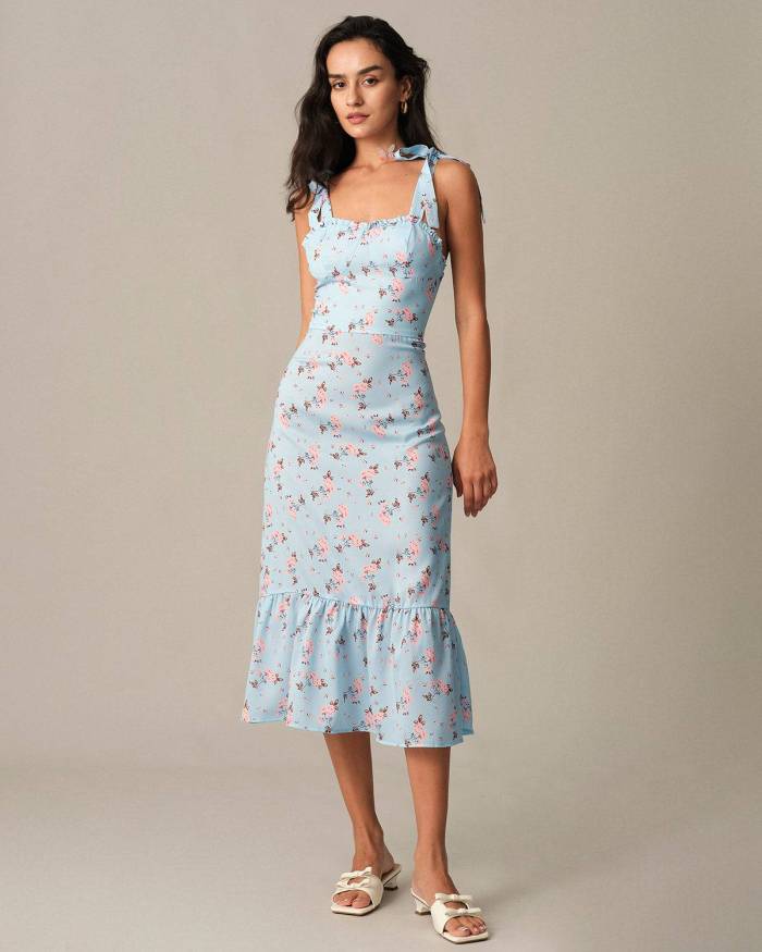 The Floral Tie Strap Midi Dress