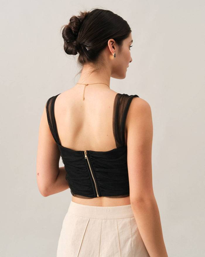 The Ruched Mesh Cropped Tank Top