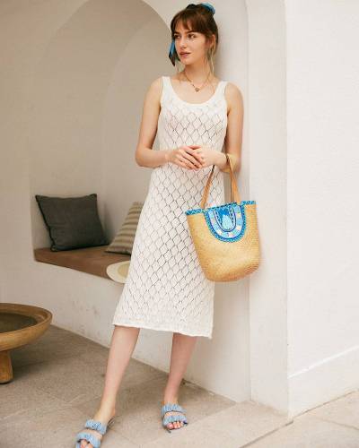 Solid Color Hollow Slinky Midi Dress