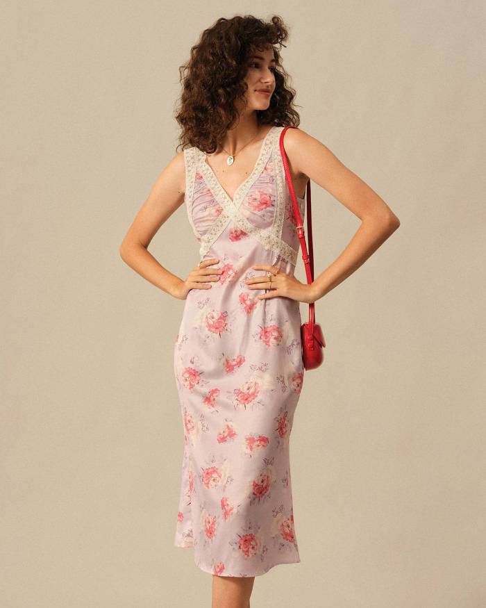 The Lace Trim Backless Midi Dress