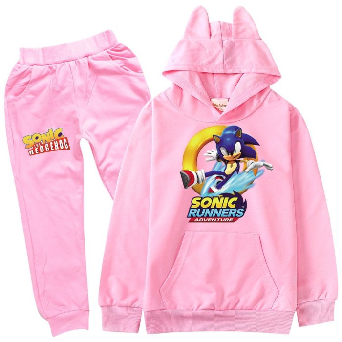 Sonic Runners Adventures Print Girls Boys Hoodie Pants Set Tracksuit