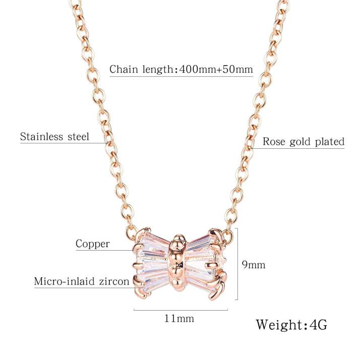 Butterfly Bowknot Cz Shiny Unique Clavicle Chain Stainless Steel   Fashion
