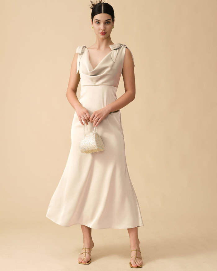 The Tie Strap Backless Satin Maxi Dress