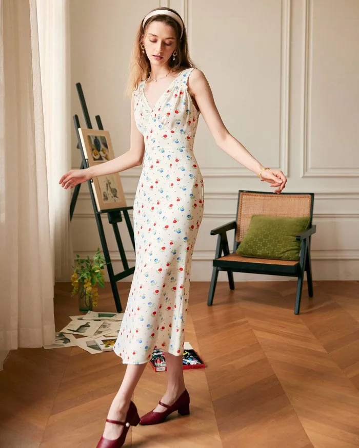 The Floral Sleeveless Ruched Maxi Dress