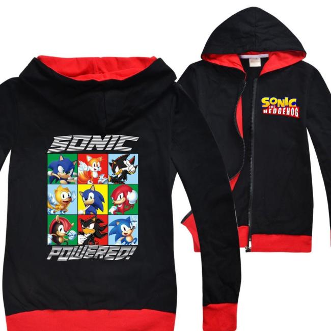 Sonic The Hedgehog Plaided Boys Cotton Zip Up Hoodie Hooded Jacket