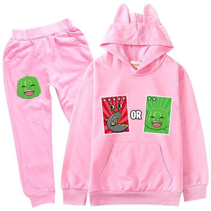 Slogoman Hoody Print Girls Boys Cotton Hoodie Sweatpants Set Sportsuit