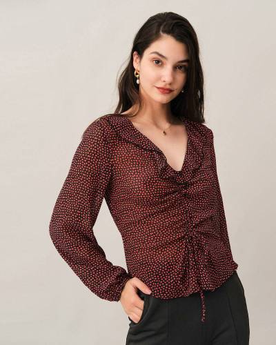 The Drawstring See-Through Floral Blouse